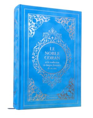 Le Noble Coran et la traduction en langue française de ses sens (Index des sourates sur le côté) - Edition de luxe couverture cartonnée en daim couleur bleu turquoise
